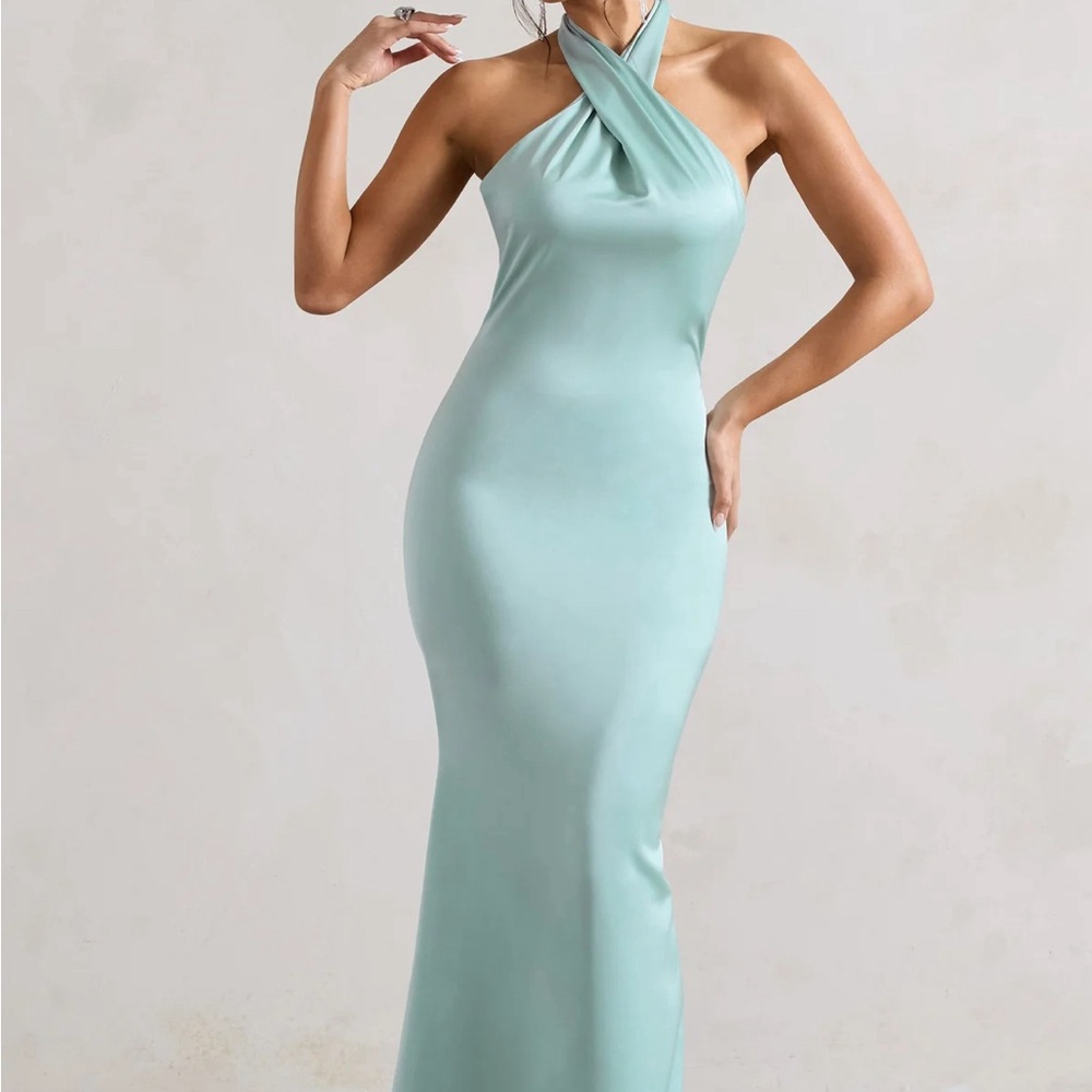 Elegant Halter Neck Dress in Mint Green